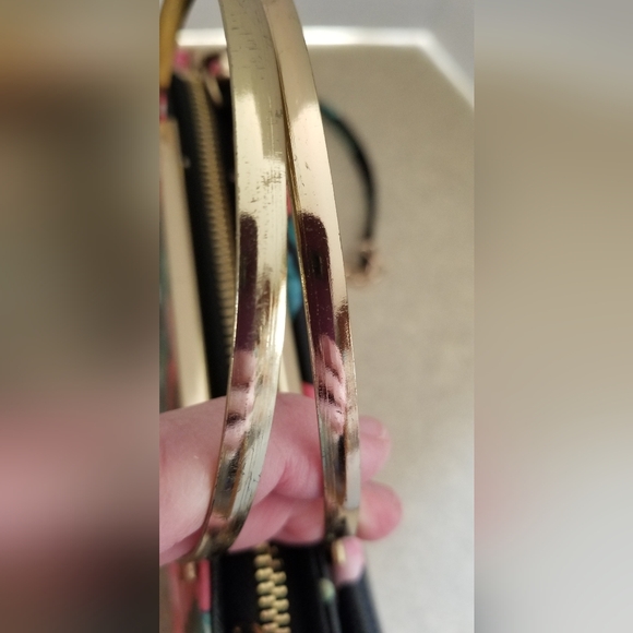 Clutch Wallet Black and Pink Floral Polka Dot Clutch with Chain Strap - Picture 9 of 13